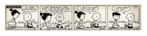 Charles Schulz Hand-Drawn Peanuts Comic Strip From 1953 -- In this Early Strip, Violet Is Afraid Shes Gone Too Far in Antagonizing Charlie Brown